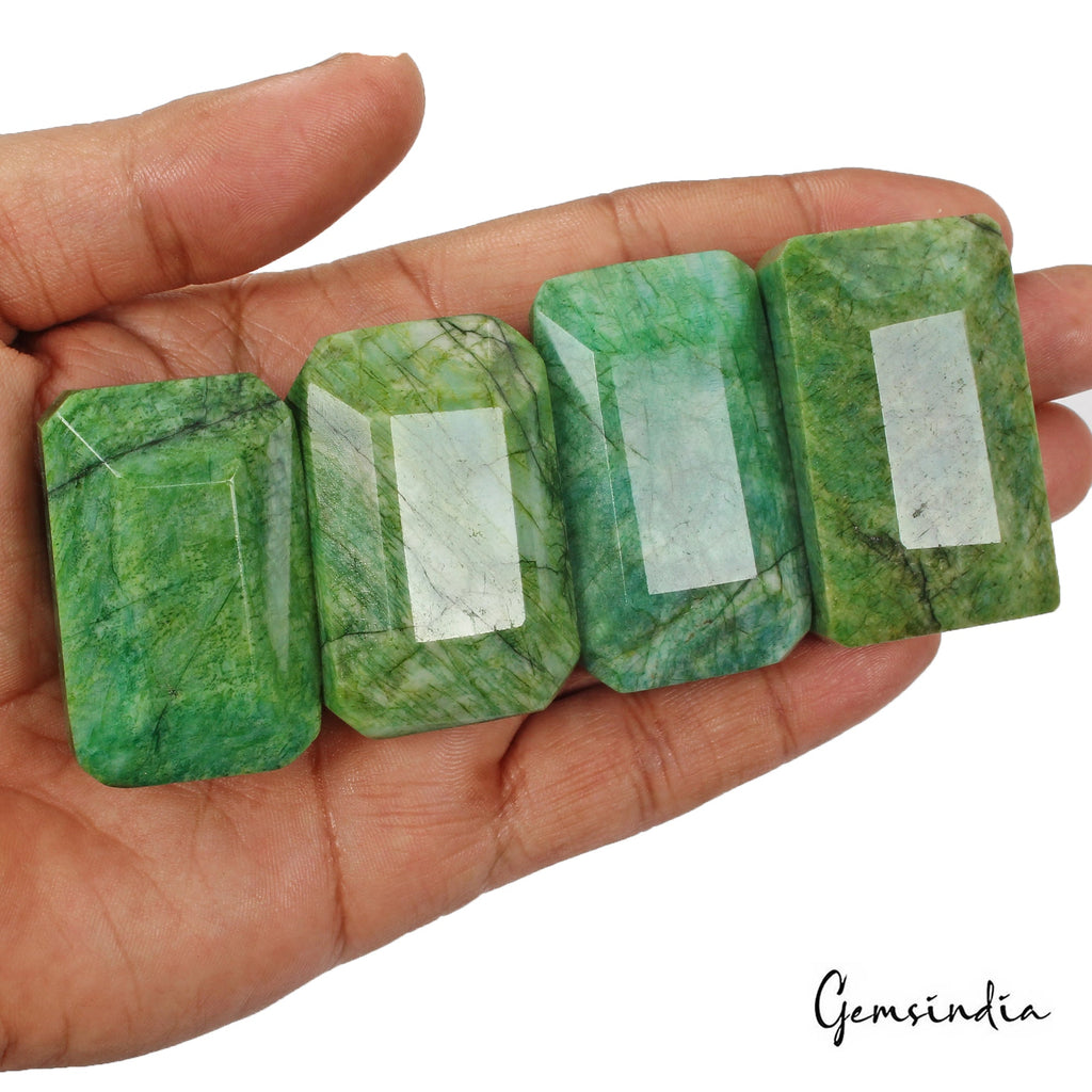 1200 Cts/4 Pcs Natural Brazilian Green Emerald Octagon Cut Wholesale Gems Lot