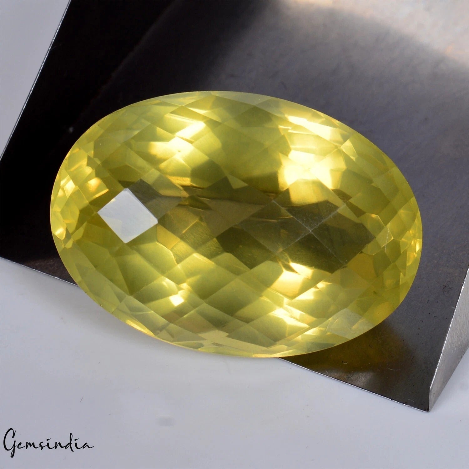 Certified 58.50 Cts Natural Golden Yellow Citrine Oval Checker Cut Gem For Ring