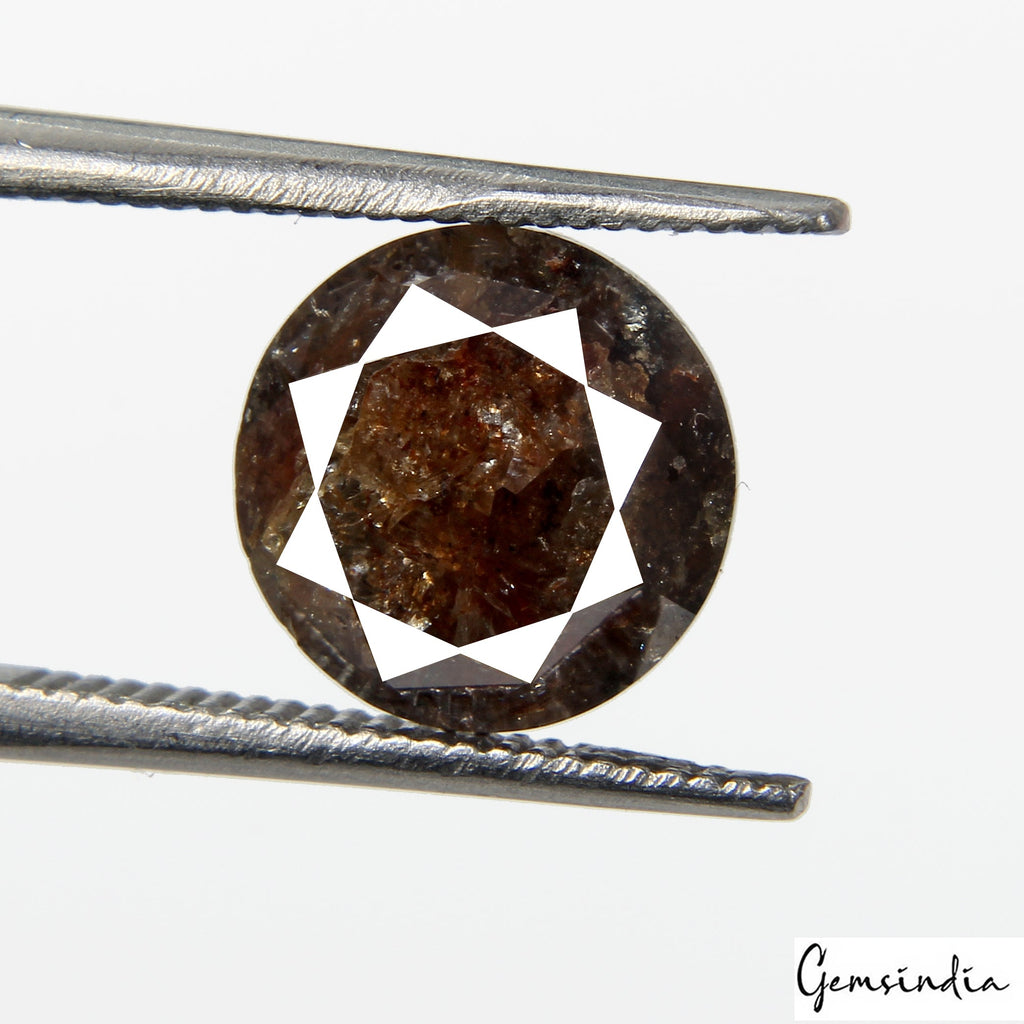 Round Rustic Cognac Brown Loose Diamond 3.05 Ct. Natural Salt And Pepper Diamond