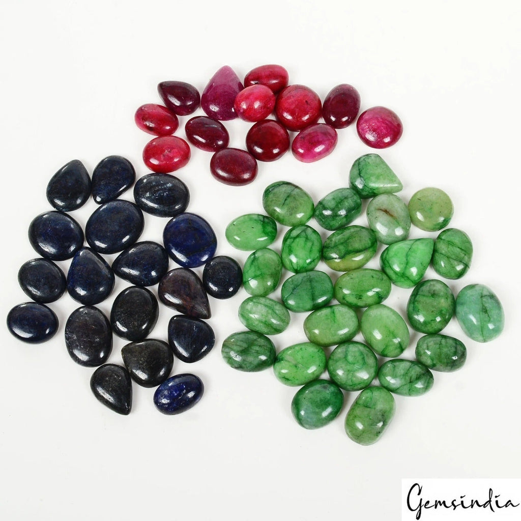 920 Ct Natural Emerald Ruby Sapphire Mix Cabochon Loose 14-21mm Gemstones~56Pc