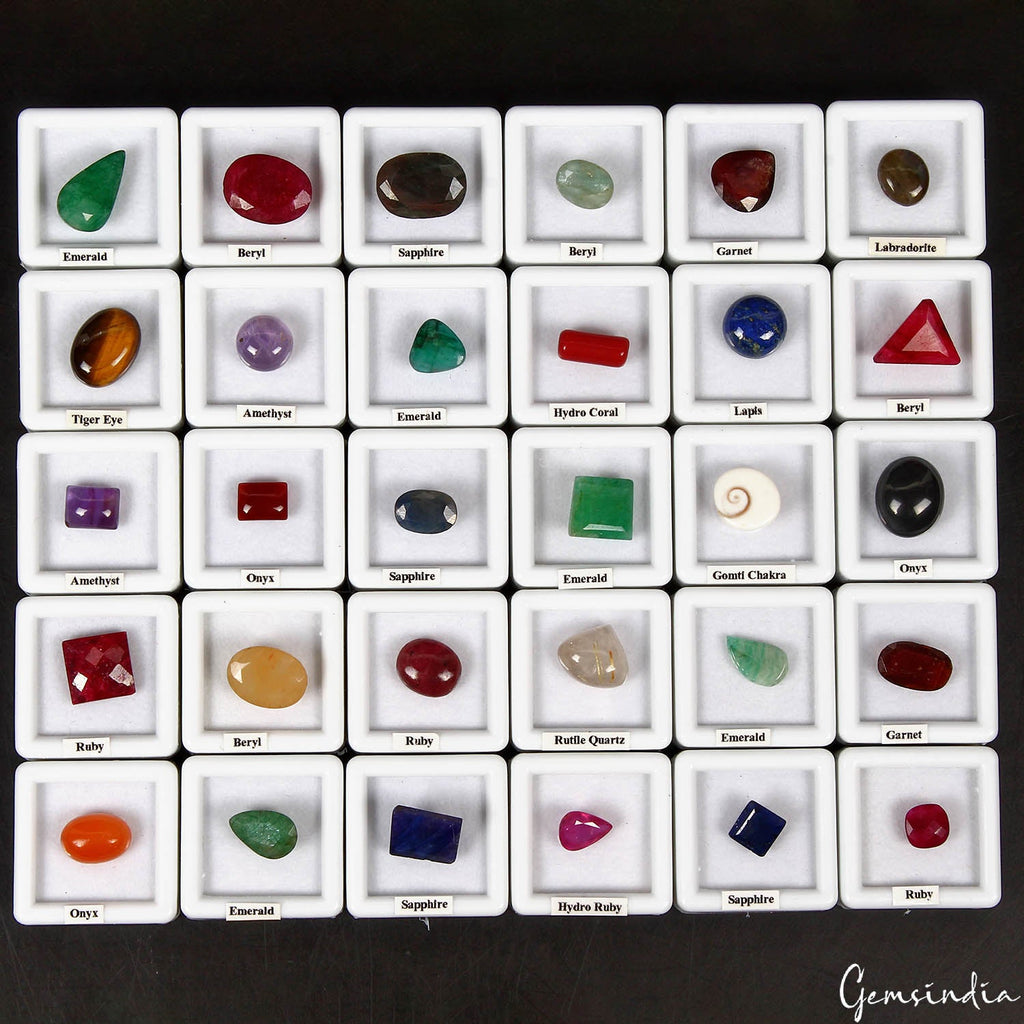 Estate Genuine Loose Multi Color 30 Pcs Gems Collection Lot in Handmade Wood Box