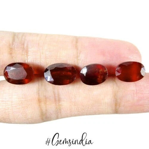 Natural Red Orange Hessonite Garnet Oval Faceted Loose Gems Lot 4Pc/ 15.50 Cts