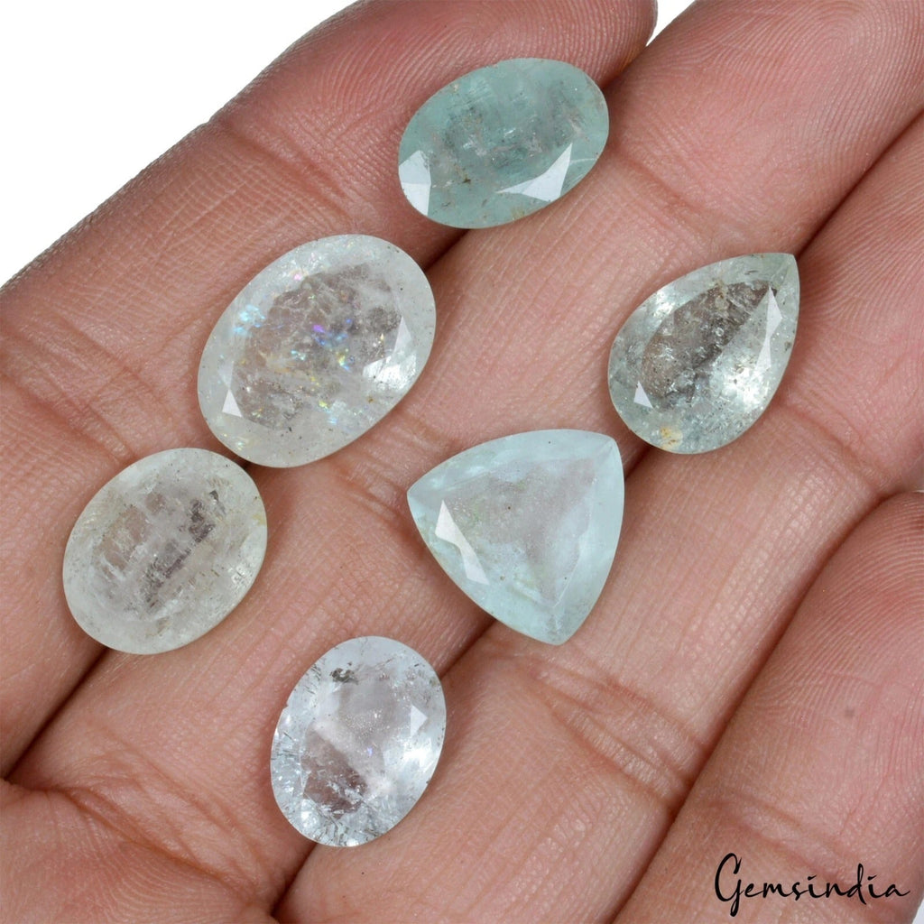 38.60 Cts/6 Pcs Natural Untreated Blue Aquamarine Mix Cut Loose Gems For Jewelry