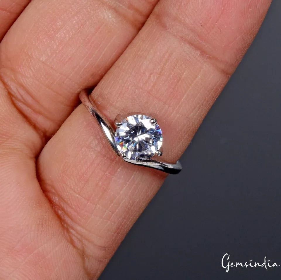 Cubic Zirconia Sterling Silver Ring, Lab Created, White — 10.80 Ct (2.16 g)