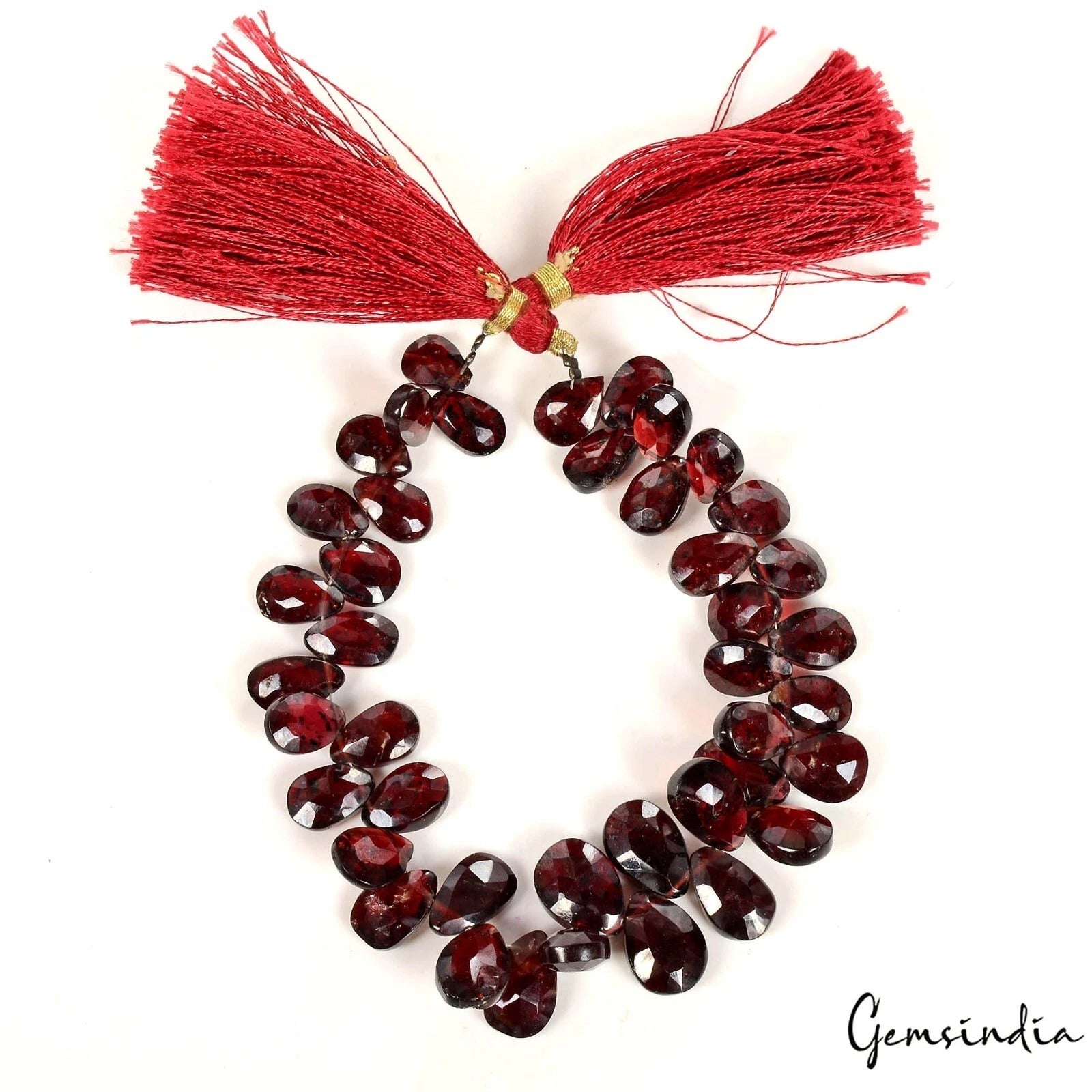 141.90 Ct/49 Pcs Natural Untreated Wine Red Garnet Drill Briolette Gem Strand 7"