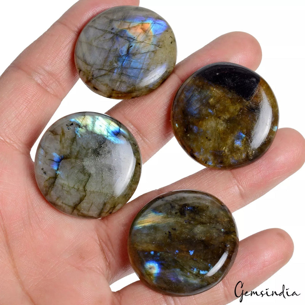 320 Ct /4 Pc Natural Labradorite Blue Shine Round Cabochon Loose Gemstones ~34mm