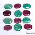 12 Pcs Natural Ruby Emerald 12-20mm Oval Cut Loose Gemstones Lot ~ 216.20 Cts