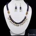 560 Cts Natural Blue Sapphire Freshwater Pearl Round Beaded Handmade Jewelry Set