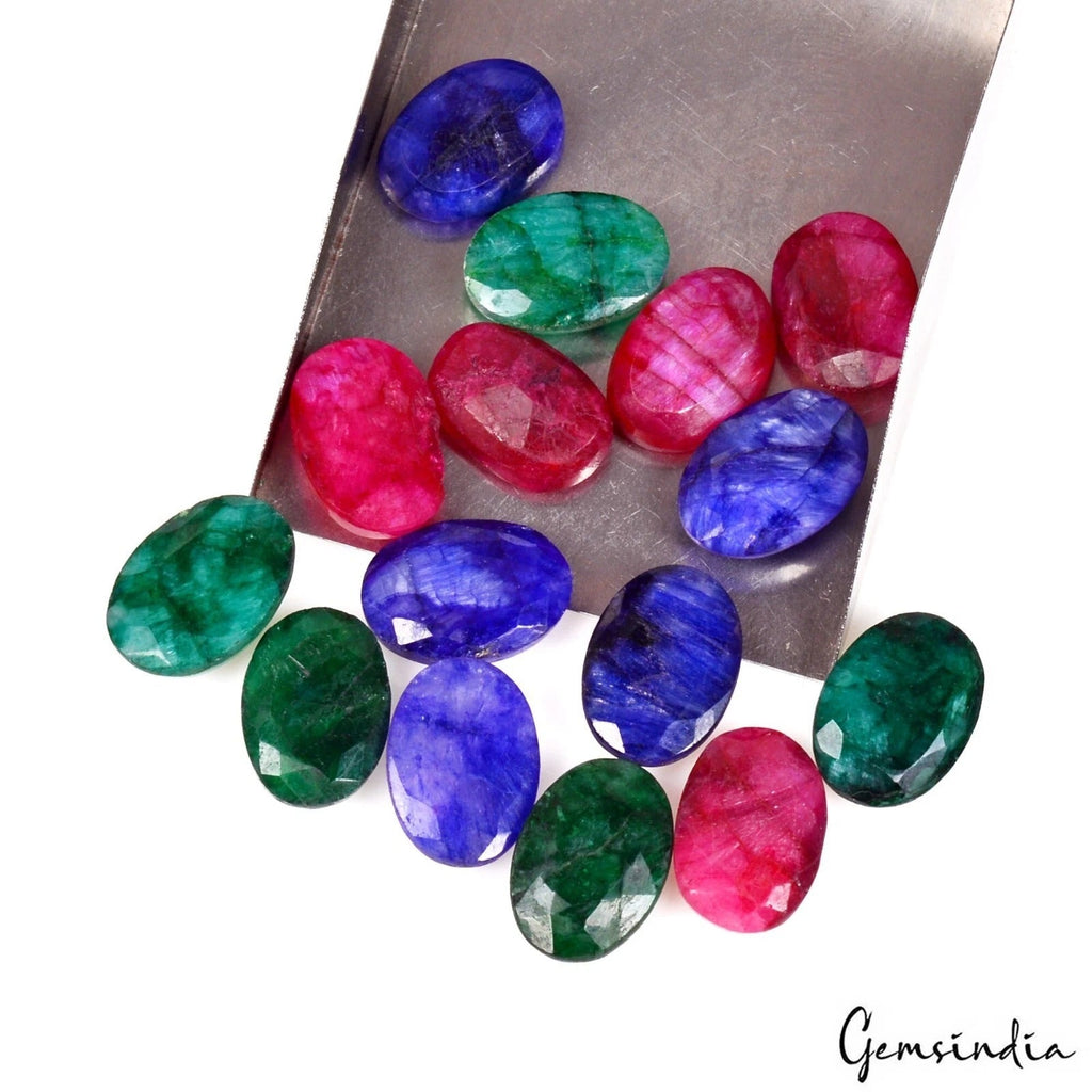 91.10 Ct Natural Red Blue Beryl Oval Cut Faceted Loose Gems Lot 15 Pcs Jewelry