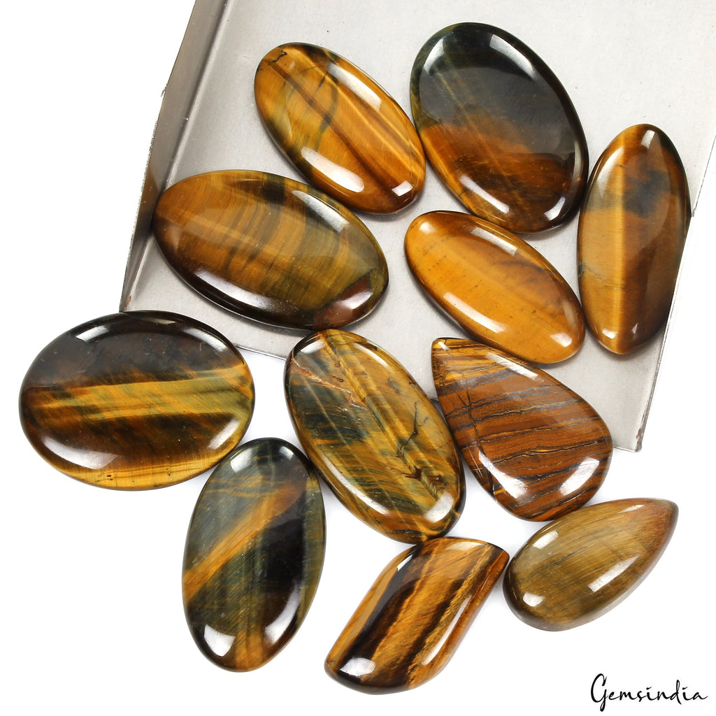 11 Pcs Natural Tiger Eye 31-40mm Mix Huge Cabochon Gemstones Wholesale Lot 440Ct