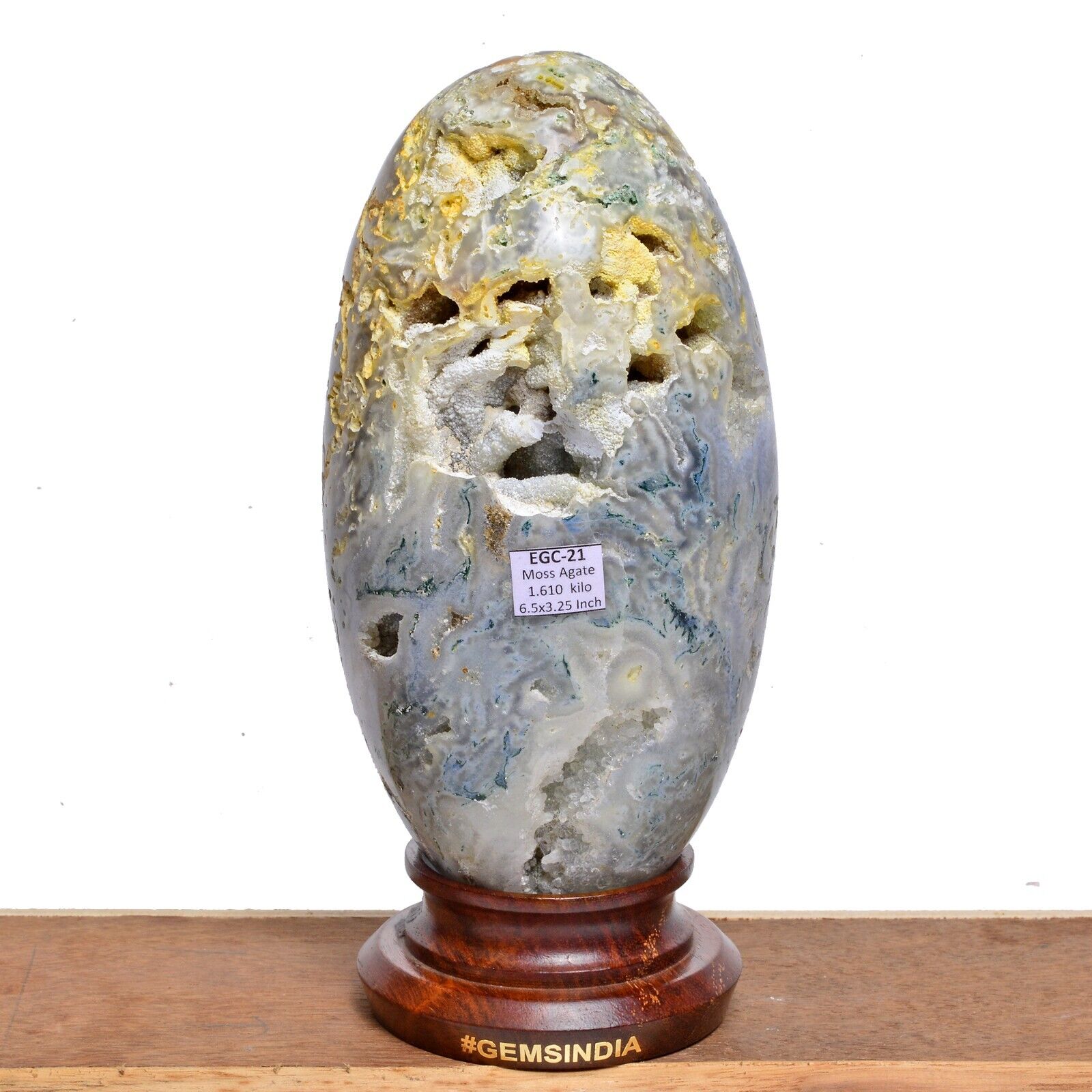 Rare 1.6 Kg Natural Dendrite Moss Agate Druzy Crystal Egg Shape Geode Specimen