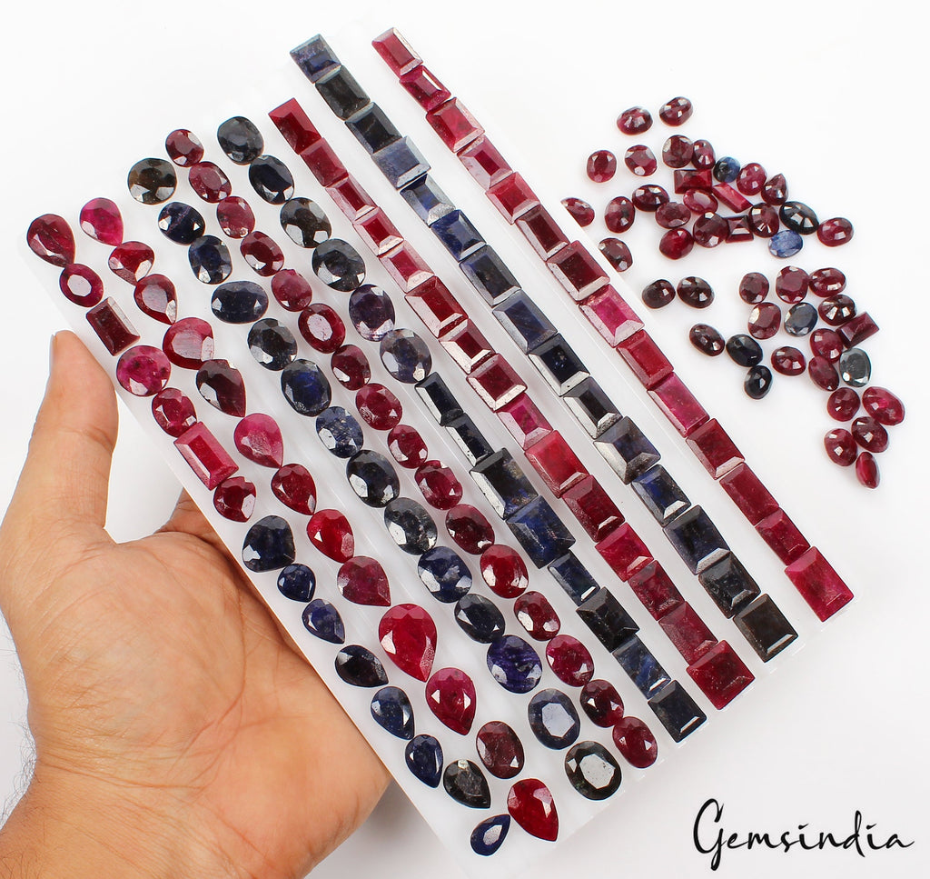 Certified 1500 Cts/159 Pcs Natural Red Ruby Blue Sapphire Mix Cut Loose Gems Lot