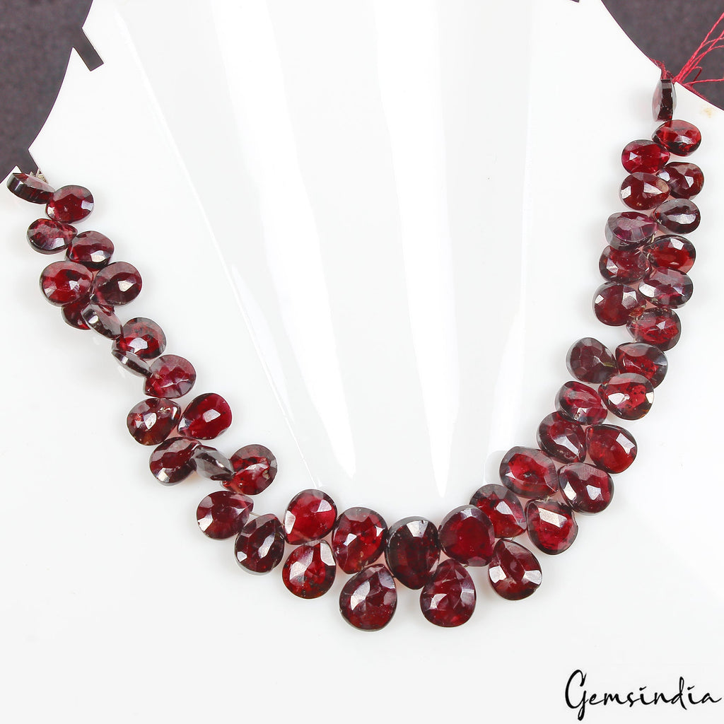 164.70 Ct/49 Pcs Natural Untreated Wine Red Garnet Drill Briolette Gem Strand 8"