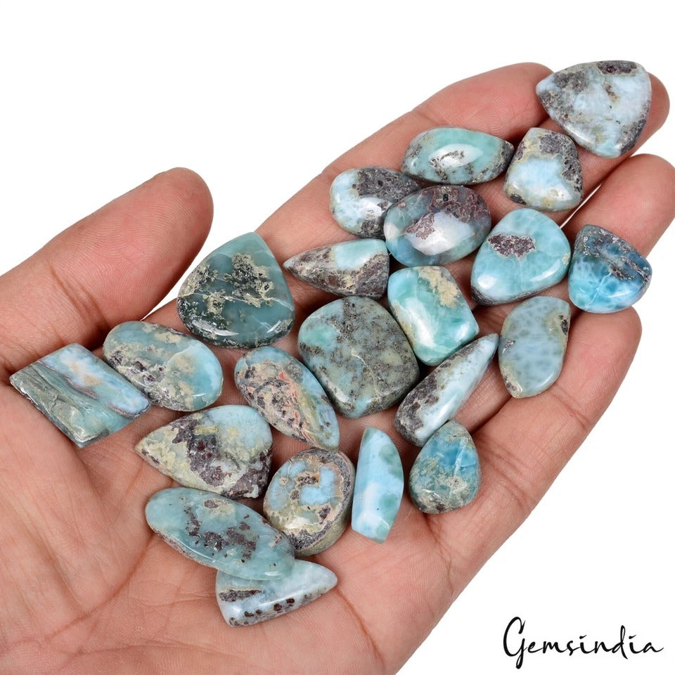 Larimar Lot, Cabochon, Untreated, Sky Blue — 22 Pieces, 16mm to 28mm, 350 Ct