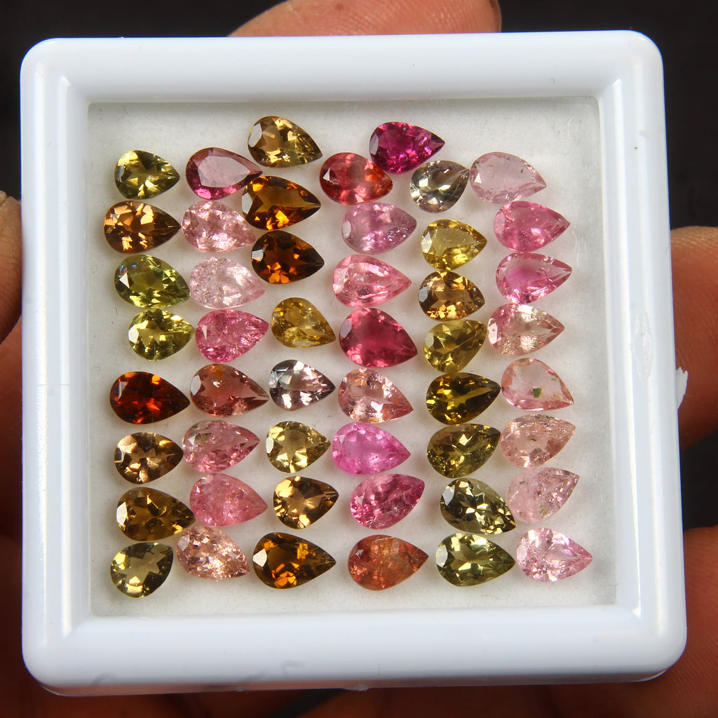 Natural Tourmaline Pear Cut Pink & Golden Gemstones Lot 49 Pcs 5-6MM 19.60 Ct