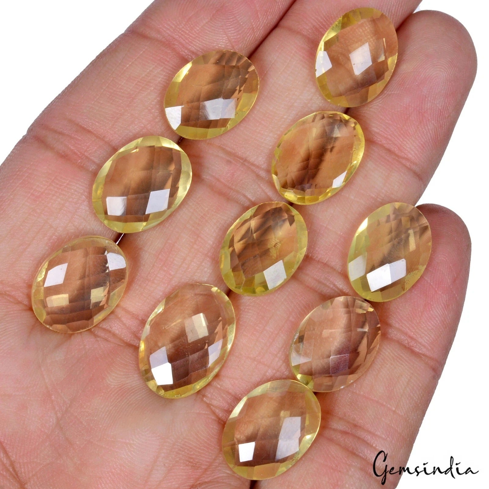 10 Pcs Natural Citrine 15mm-17mm Oval Checker Cut Loose Gemstones Lot~ 64.80 Cts
