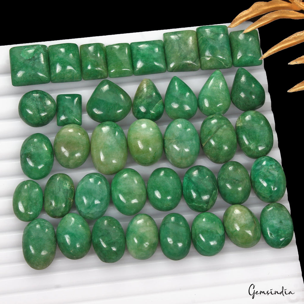 500 Ct/38 Pcs Natural Brazilian Green Emerald Mix Cab Loose Gems Lot For Jewelry