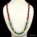 510 Cts Natural Sapphire Ruby Emerald Beaded Handmade Designer Necklace~ 26"