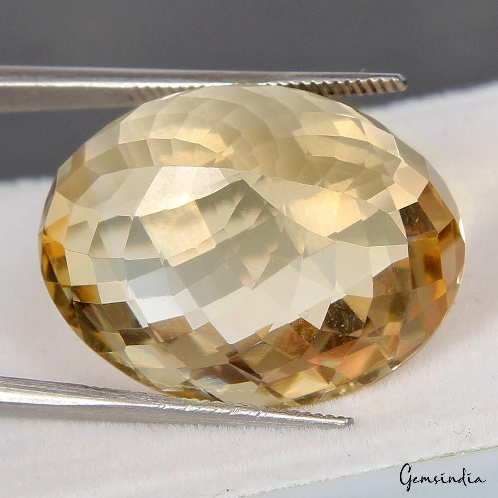 27.40 Ct Natural Untreated Yellow Citrine Oval Checker Cut Jewelry King Gemstone