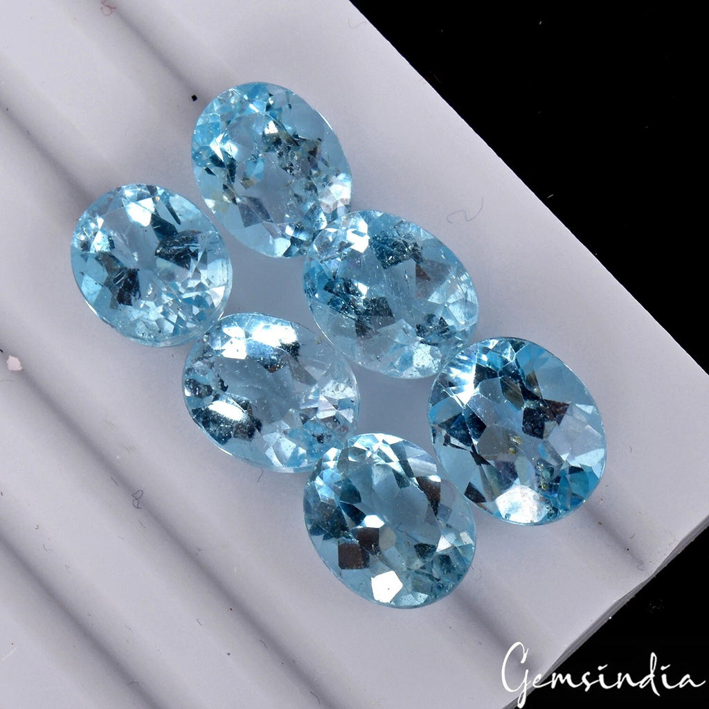 Blue Topaz Lot, Loose Gemstone, Oval Cut — 6 Pieces, 11x8 mm, 26.40 Ct, Brazil