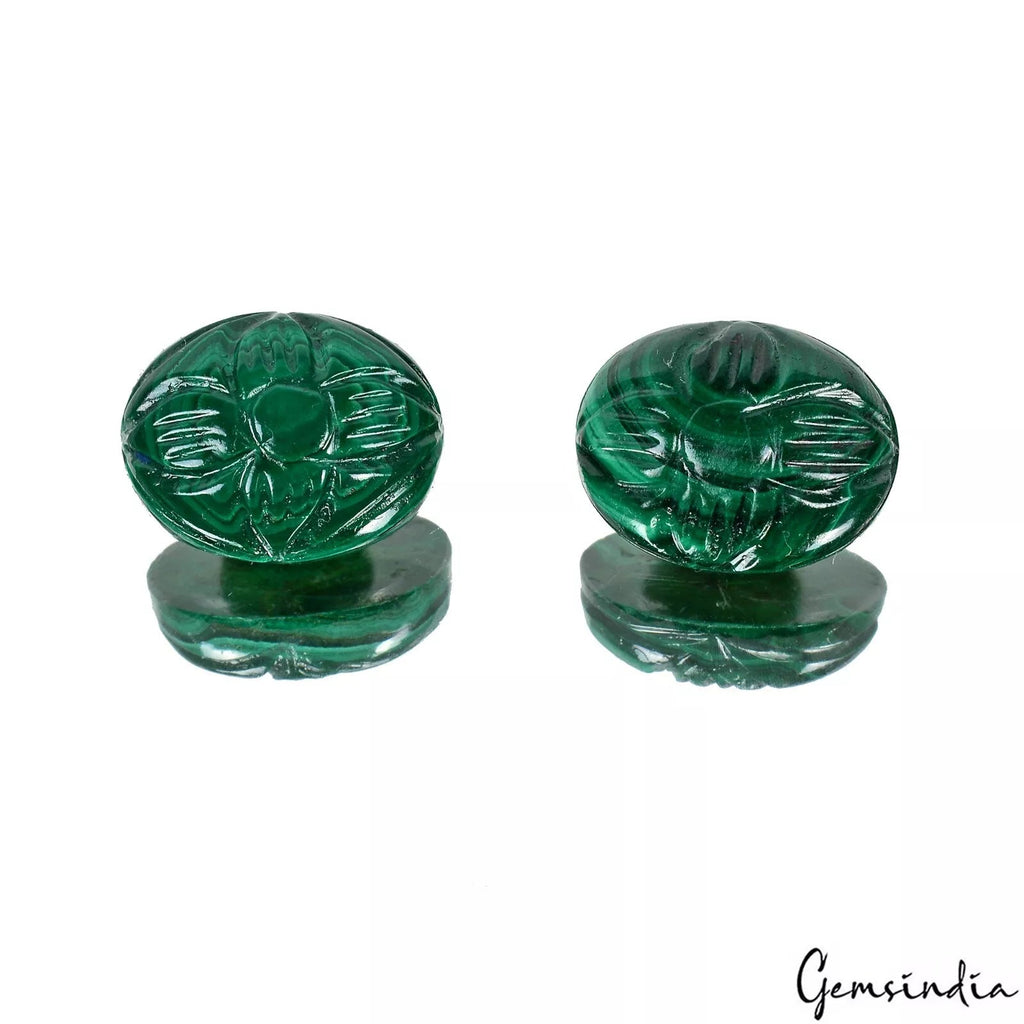 38.30 Cts/2 Pcs Natural Green Malachite Oval Carved Calibrated 17x13mm Gems Pair