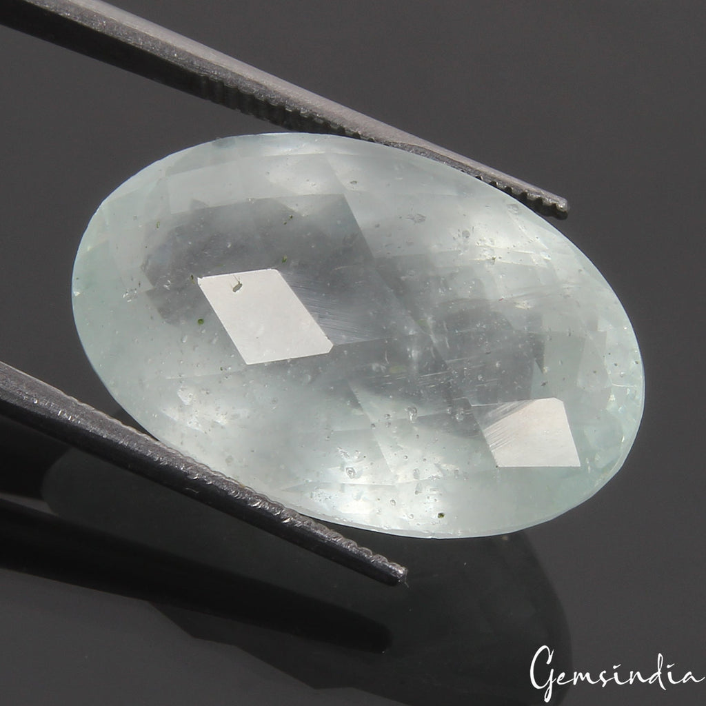21.40 Cts Natural Untreated Blue Aquamarine Oval Checker Cut Gemstone, Brazil