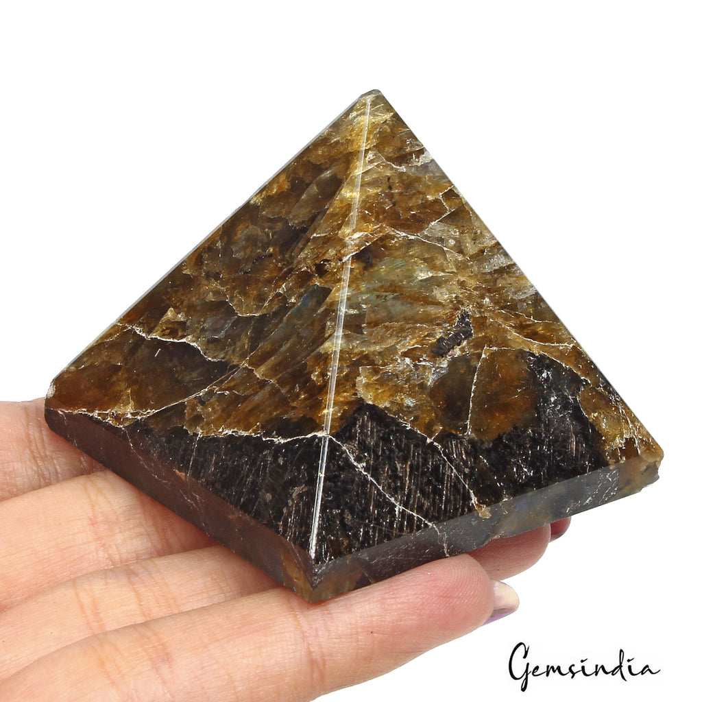 710 Ct Natural Untreated Labradorite Pyramid Healing Crystal Positive Energy Gem