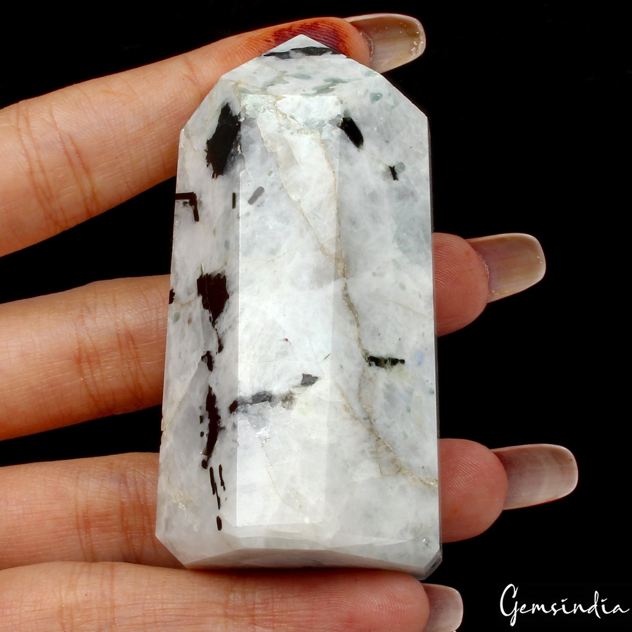 124 Gram/2.75" Natural Moonstone Crystal Obelisk Wand Tower Point Healing Reiki