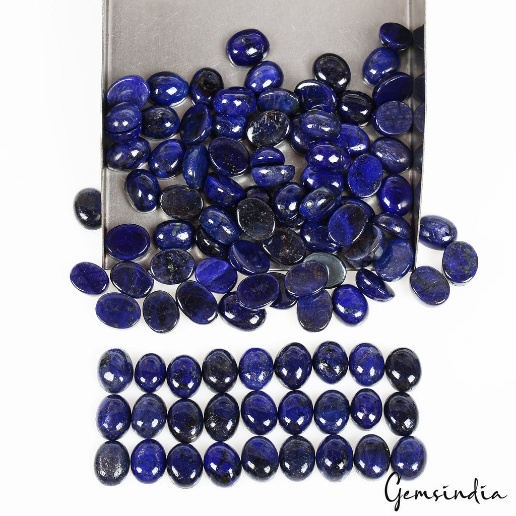 100 Pcs Natural Blue Sapphire 08-12mm Oval Cabochon Top Quality Loose Gemstones