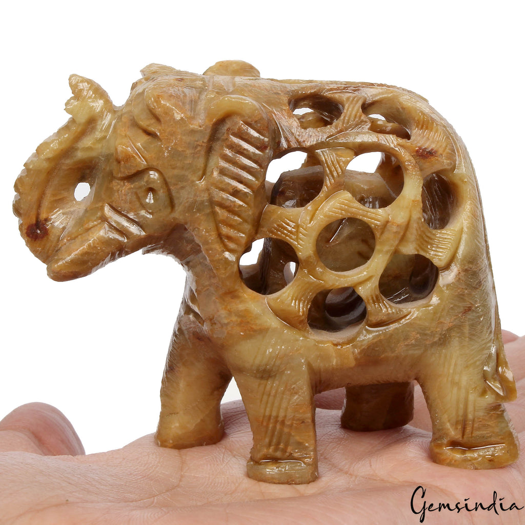 785 Ct Soapstone Carved Elephant -Baby Inside Mother's Tummy Sculpture/Home Deco
