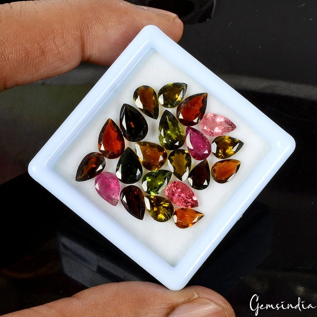 VVS 21 Pcs Natural Tourmaline Unheated Pear Cut 6-8mm Multi Color Gemstones Lot