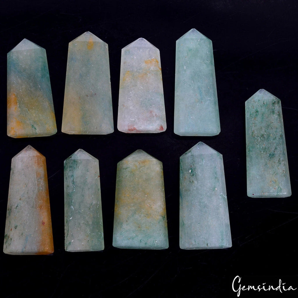 Natural Green Aventurine Crystal Healing Pencil Tower Wand Point Gems 238.40 Cts