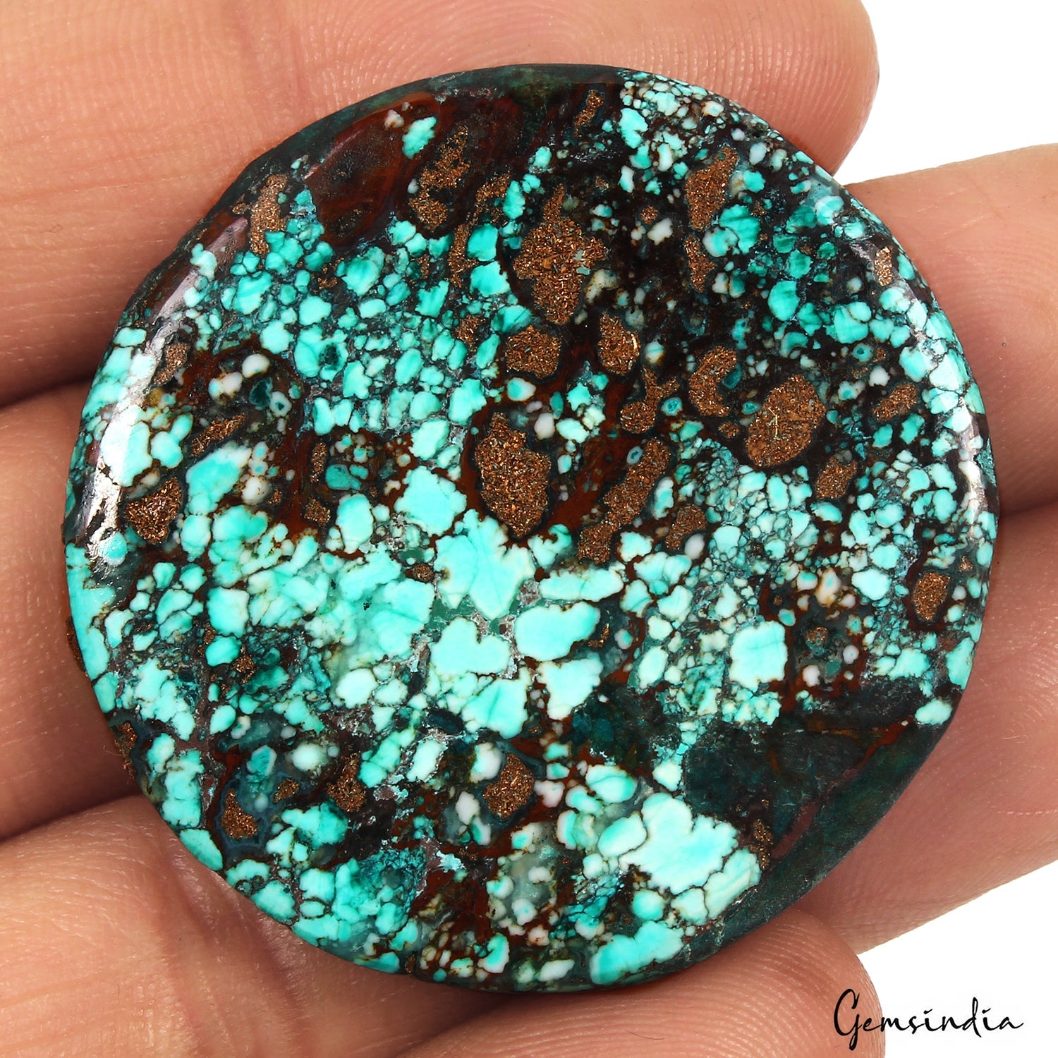 86.10 Ct Blue Spiderweb Turquoise Round Cab Arizona Loose Huge Gemstone From U.S
