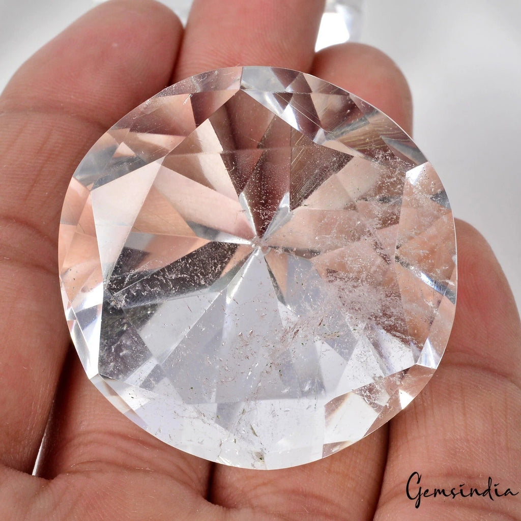 266.50 Cts Natural Untreated White Crystal Quartz Mineral Round Diamond Cut Gem