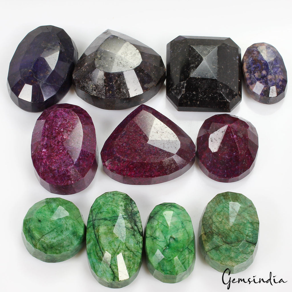 6100 Ct/11Pcs Natural Multi Color Emerald Ruby Sapphire Mixed Cut Loose Gems Lot