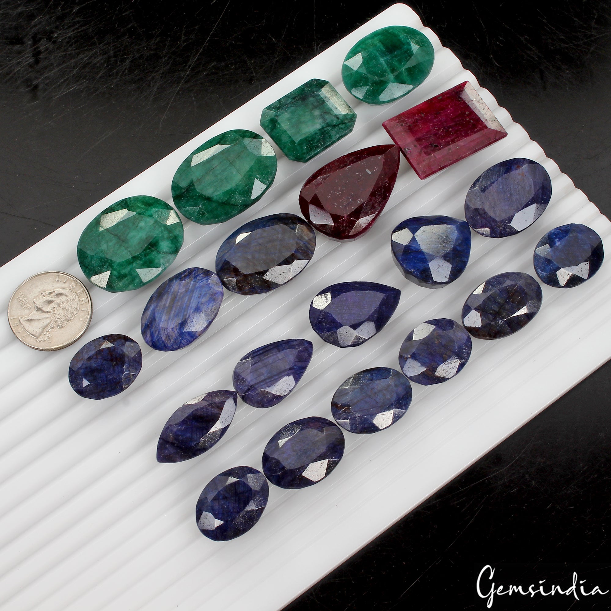 1085 Ct Certified Ruby Emerald Sapphire Mix Cut Loose 21-35mm Gemstones Lot~20Pc