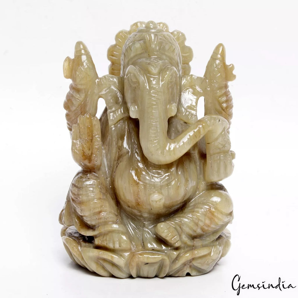 Cat's Eye Ganesha Figurine — 130 x 90 x 64mm, 1.12 Kg (5600 Ct)