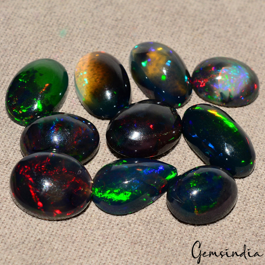10 Pcs Natural Ethiopian Black Opal Play of Colors High End Certified Gemstones