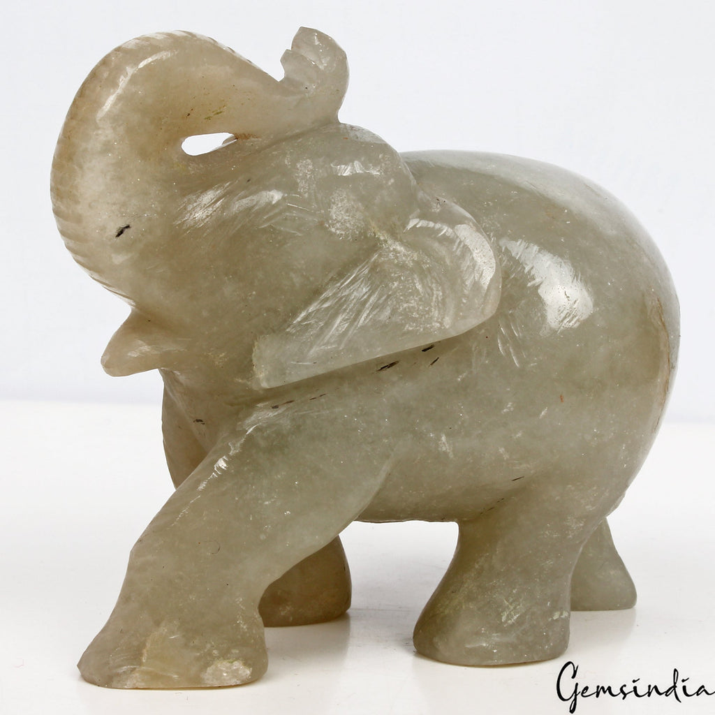 1350 Carat Natural Aventurine Trunk Up Elephant Sculpture/ Home Decor Figurine