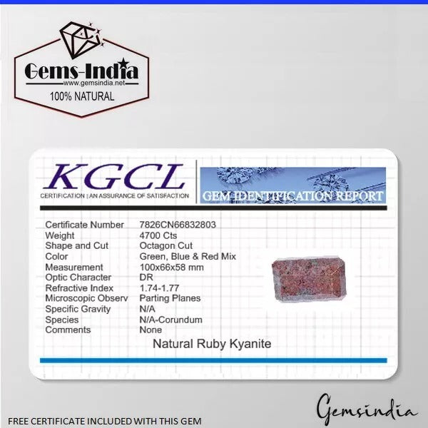 Certified 4700 Cts Natural Red Blue Ruby Kyanite Octagon Cut Huge Size Loose Gem