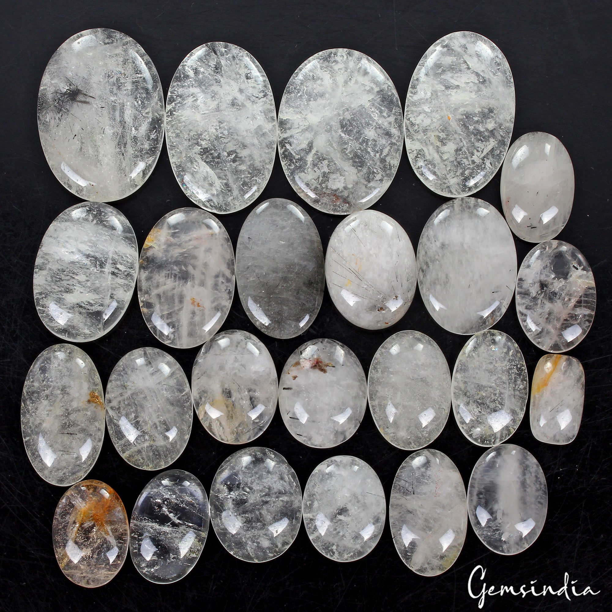 Natural Black Needle Rutile Quartz Oval Cabochon Loose Gemstones Lot~ 800 Cts