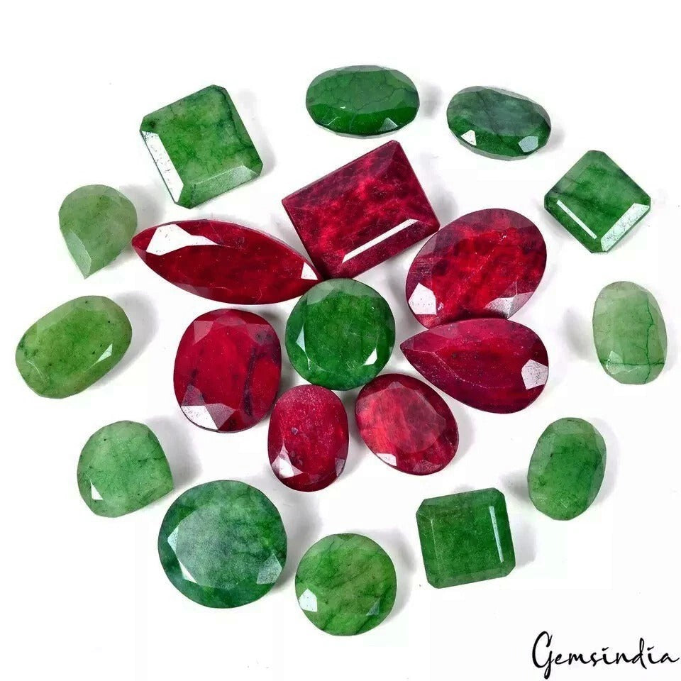 1020 Ct Natural Ruby Emerald Mix Cut Earth Mined Loose Wholesale Gemstone~20 Pcs