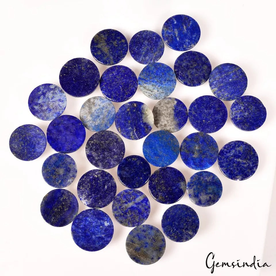 620 Ct/16-20mm Natural Gold Pyrite Lapis Lazuli Round Cab Loose Gems for Jewelry