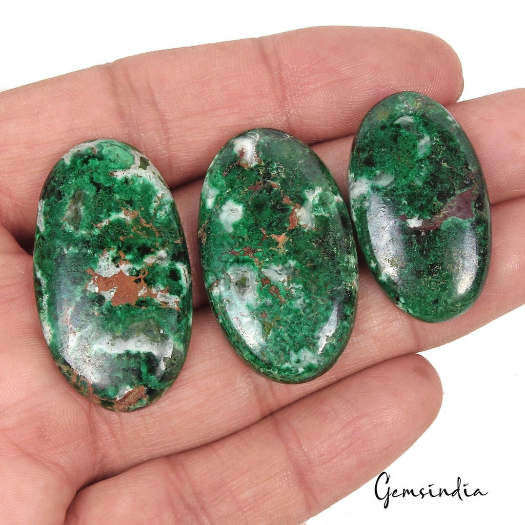 128.30 Ct Natural Malachite Chrysocolla 33-39mm Oval Huge Cabochon Gemstones~3Pc