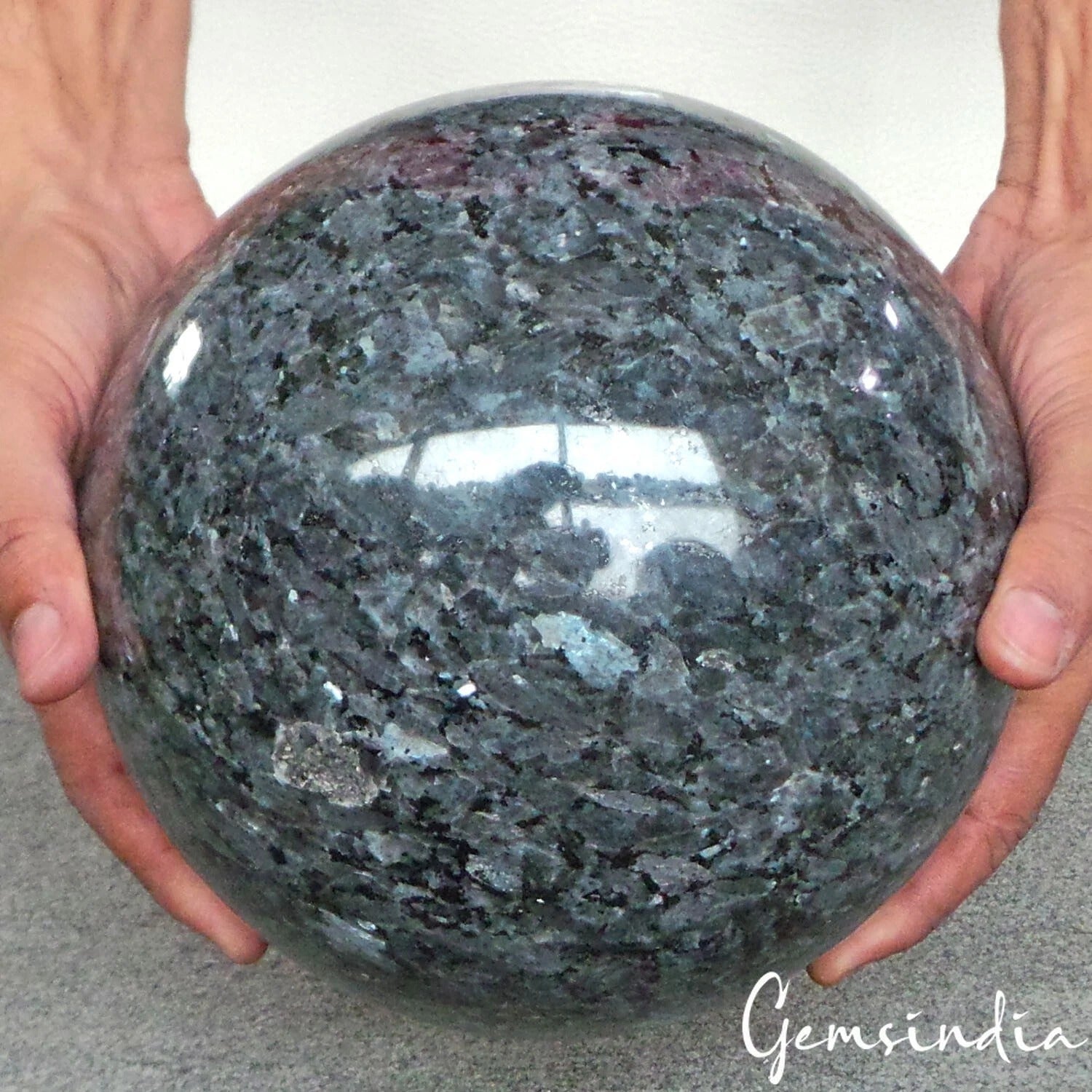 9.9 kg Blue Silver Shine Larvikite Crystal Healing Mineral Huge Gem Sphere 7.5"