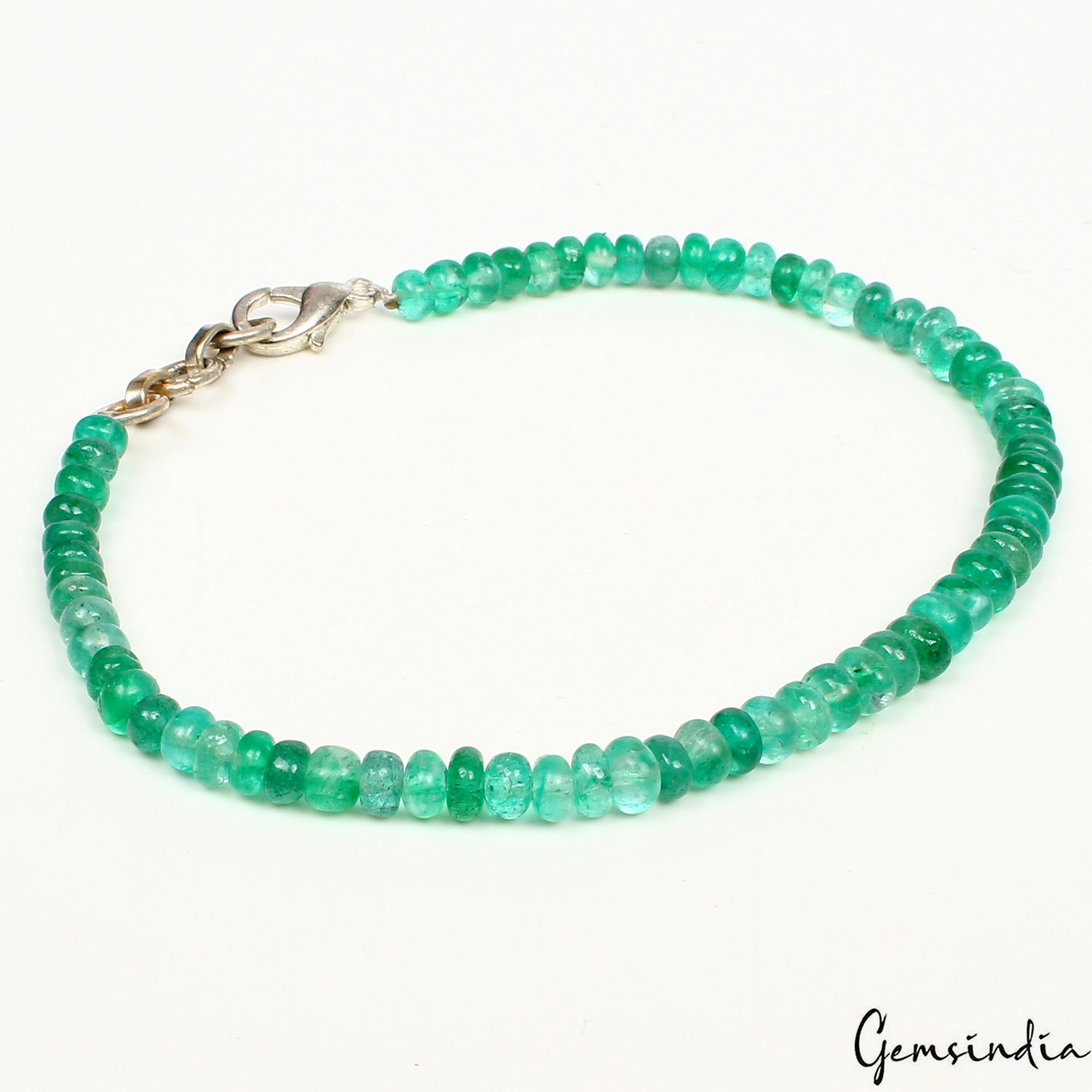 8 Inch Handmade Natural Emerald Gemstone Beaded Beautiful Single Line Bracelet