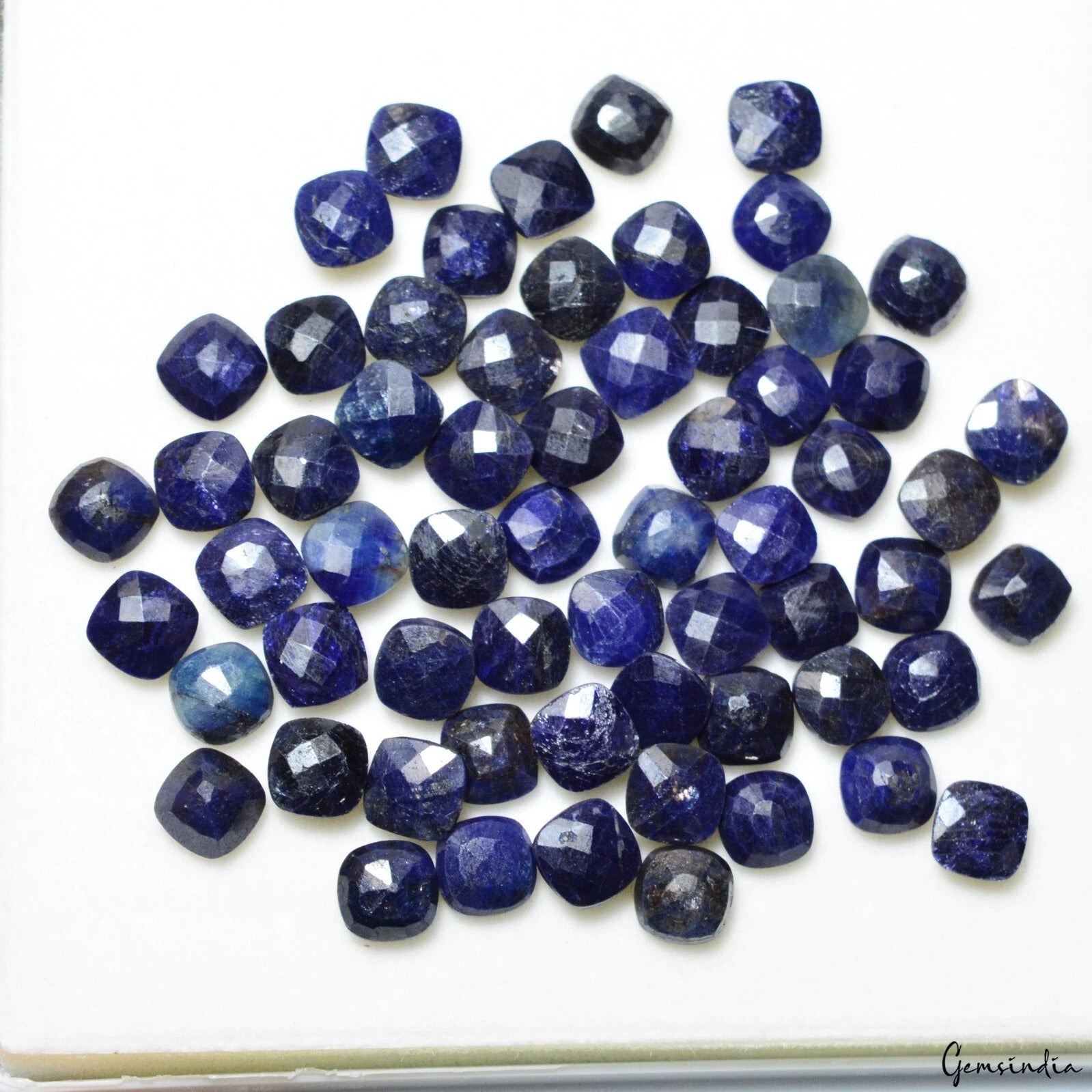 Natural Blue Sapphire 126.40 Ct 7mm Square Cushion African Loose Gemstones 62 Pc