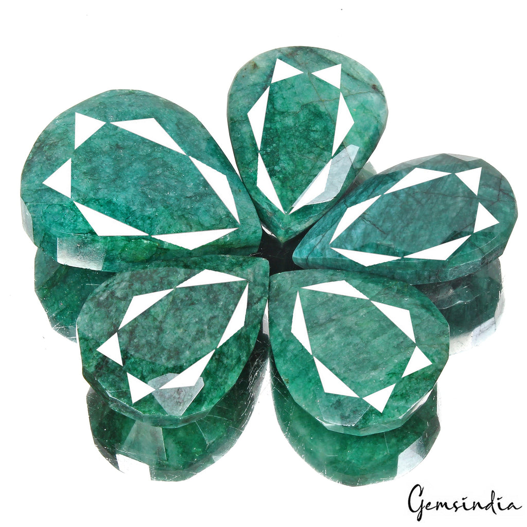 2040 Cts/5 Pcs Natural Brazilian Green Emerald Pear Faceted Cut Loose Huge Gems