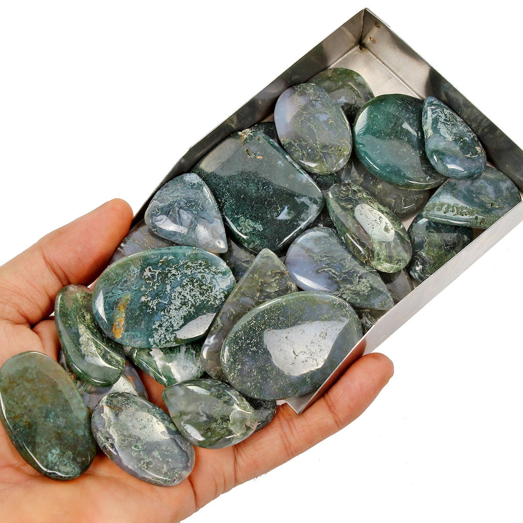 1530 Ct / 25 Pcs Natural Untreated White Green Moss Agate Mix Cab Wholesale Gems