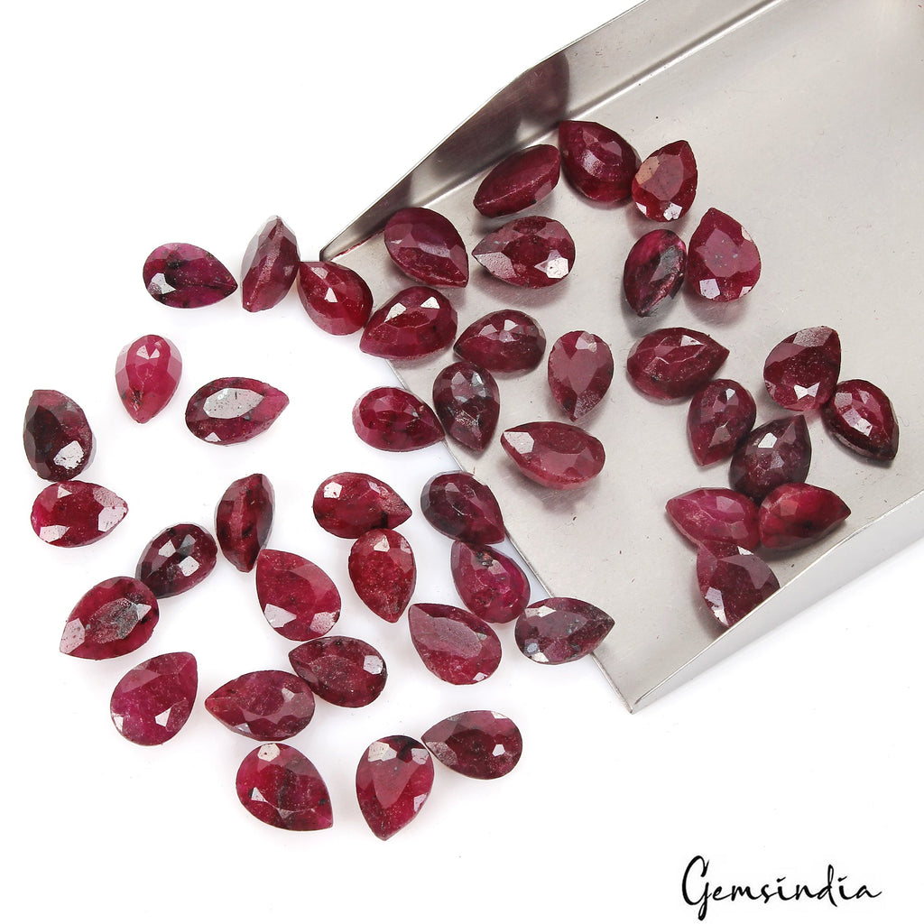 250.00 Ct Natural Red Ruby Pear Cut Loose Wholesale Gems Lot 44 Pcs For Jewelry